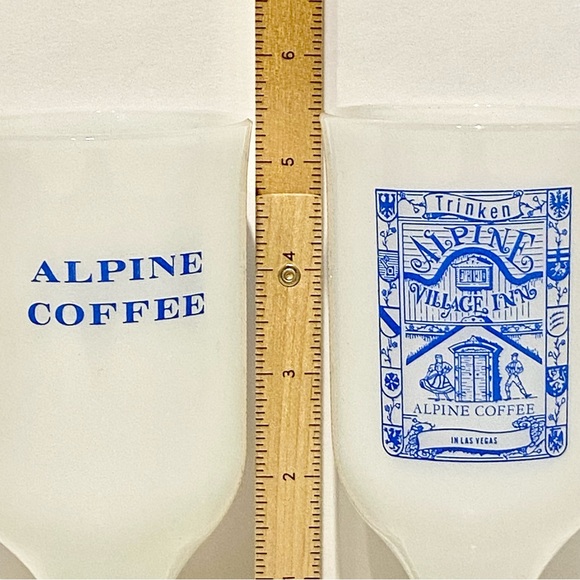 Set of 2 Alpine Coffee Milk Glass Cappuccino Coffee Pedestal Mugs White & Blue - Picture 4 of 8